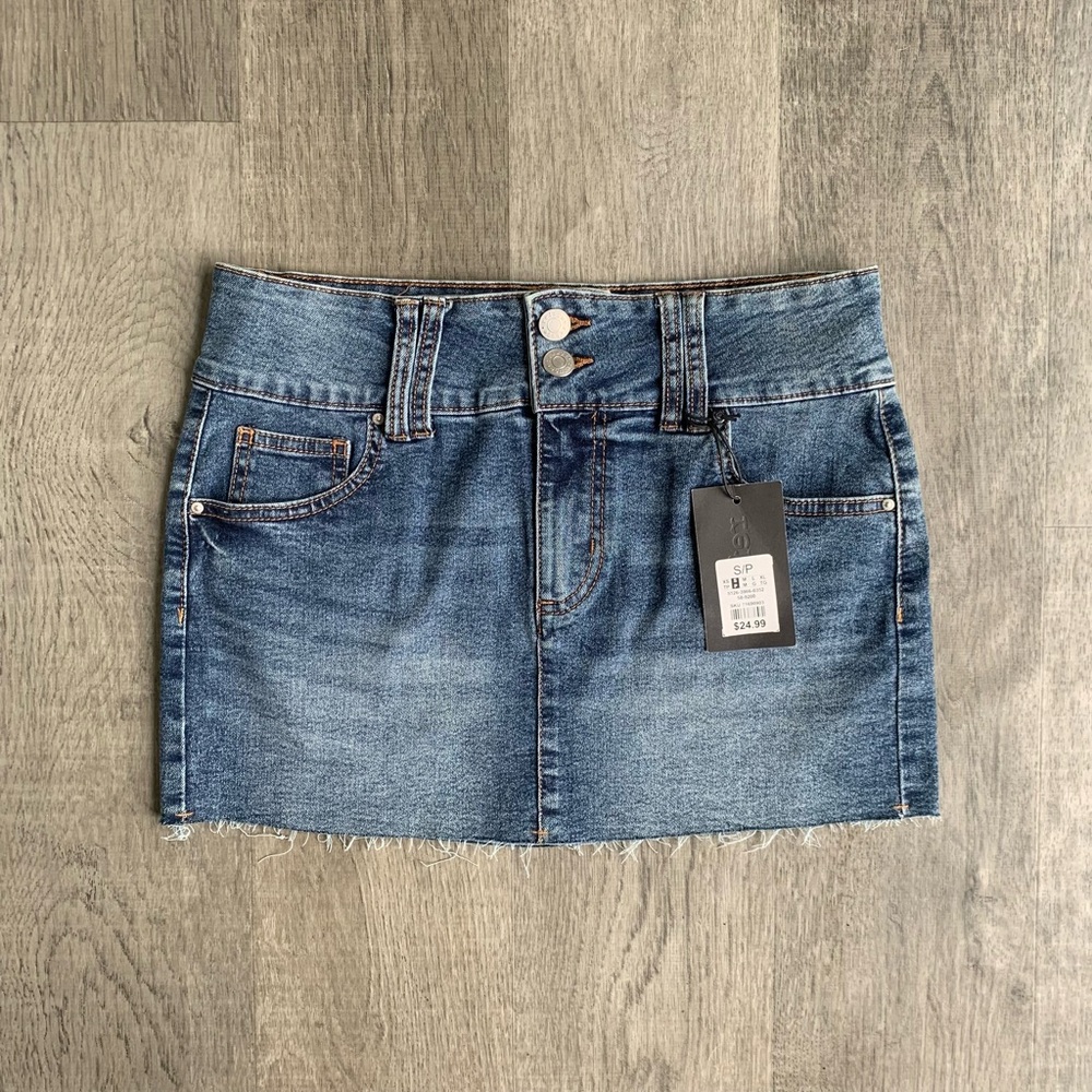 Mini Jean Distressed Skirt